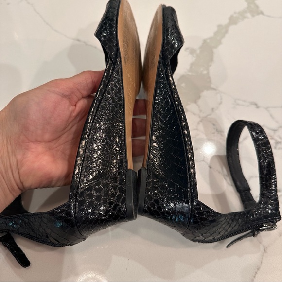 Via Spiga Womens Open Toe Ankle Strap Wedge Sandals Size 8 Black Snake Leather - Picture 7 of 13